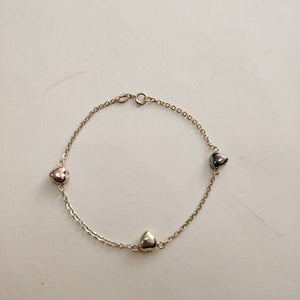 PULSERA ESP CON CORAZONES COMBINADOS 14K 18 CM 1.6 GR (NUEVO)