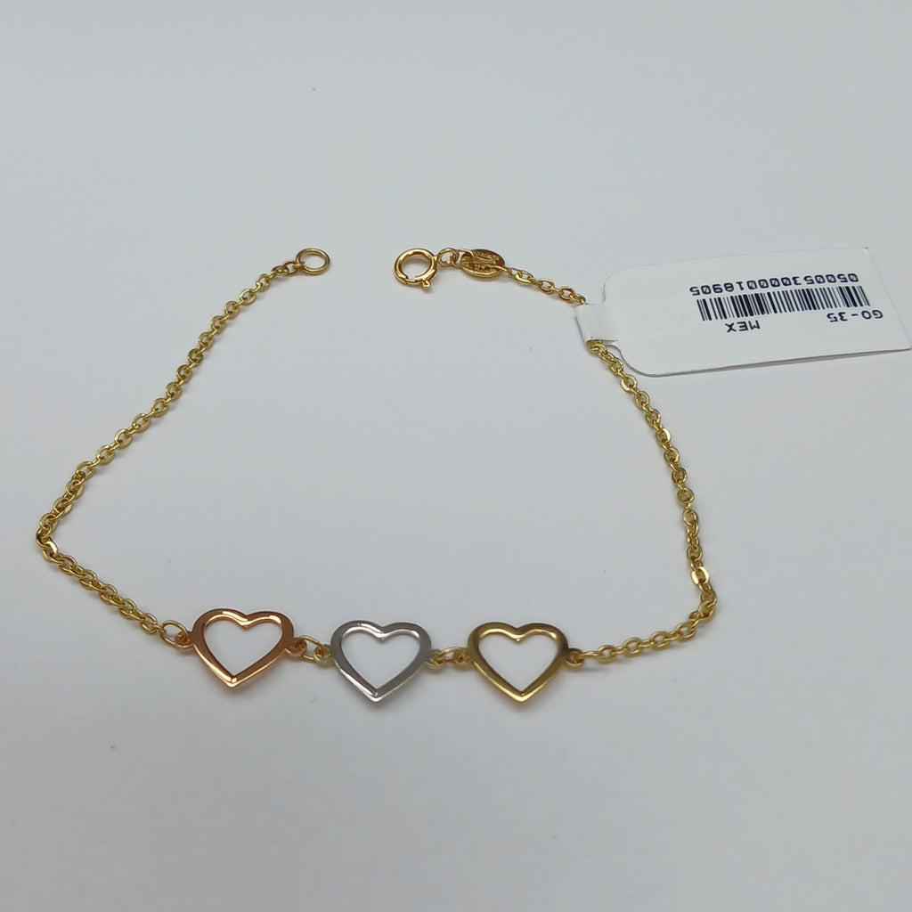 PULSERA ESPECIAL CON CORAZONES 14K 18 CM 1.3 GR (NUEVO)