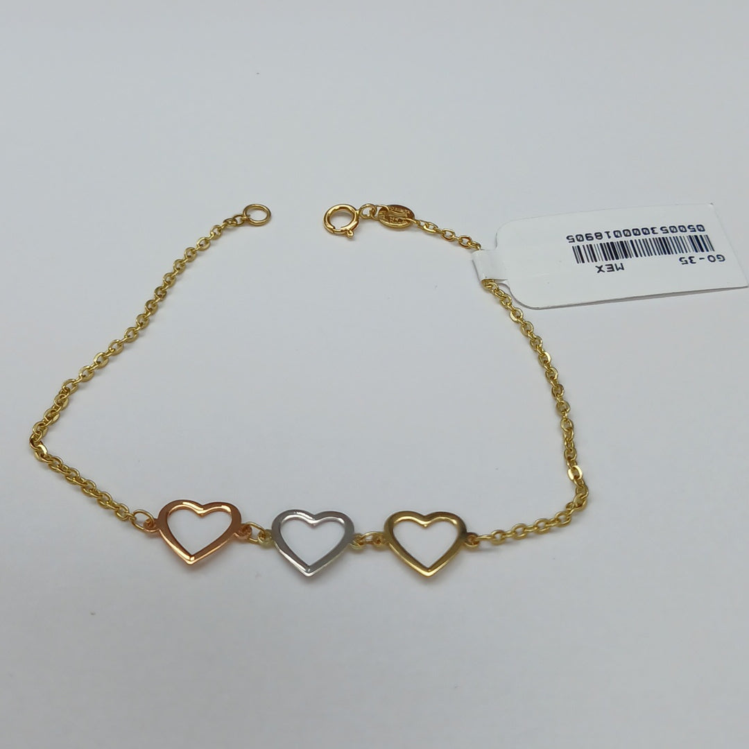 PULSERA ESPECIAL CON CORAZONES 14K 18 CM 1.3 GR (NUEVO)