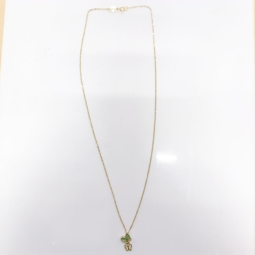 CADENA TEJIDO GARGANTILLA CON DIJE MARIPOSAS CIRCONIAS Y PIEDRAS DE COLOR 14K 45 CM 2 GR (NUEVO)