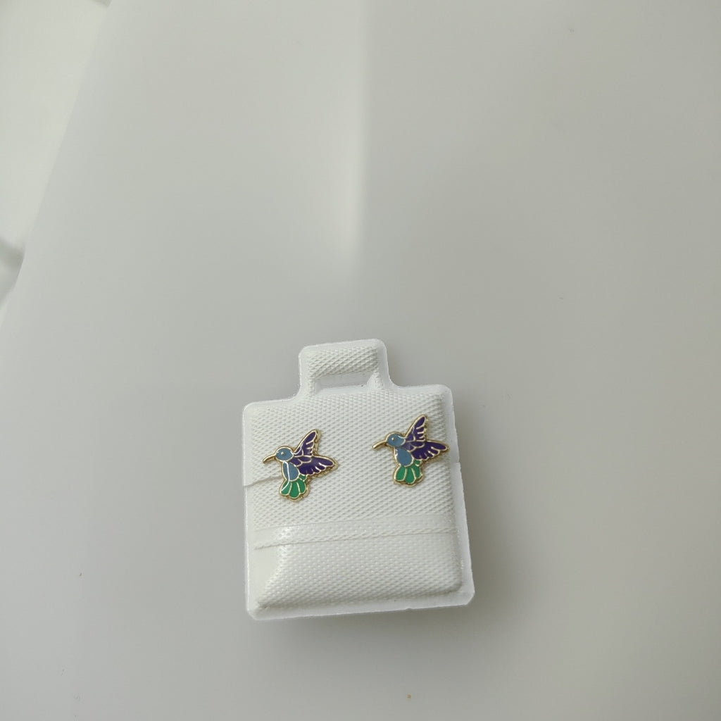 BROQUELES BROQUEL FIG COLIBRI ESMALTE AZUL 14K 0.2138 GR (NUEVO)