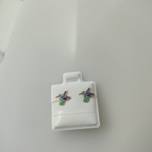 BROQUELES BROQUEL FIG COLIBRI ESMALTE AZUL 14K 0.2138 GR (NUEVO)