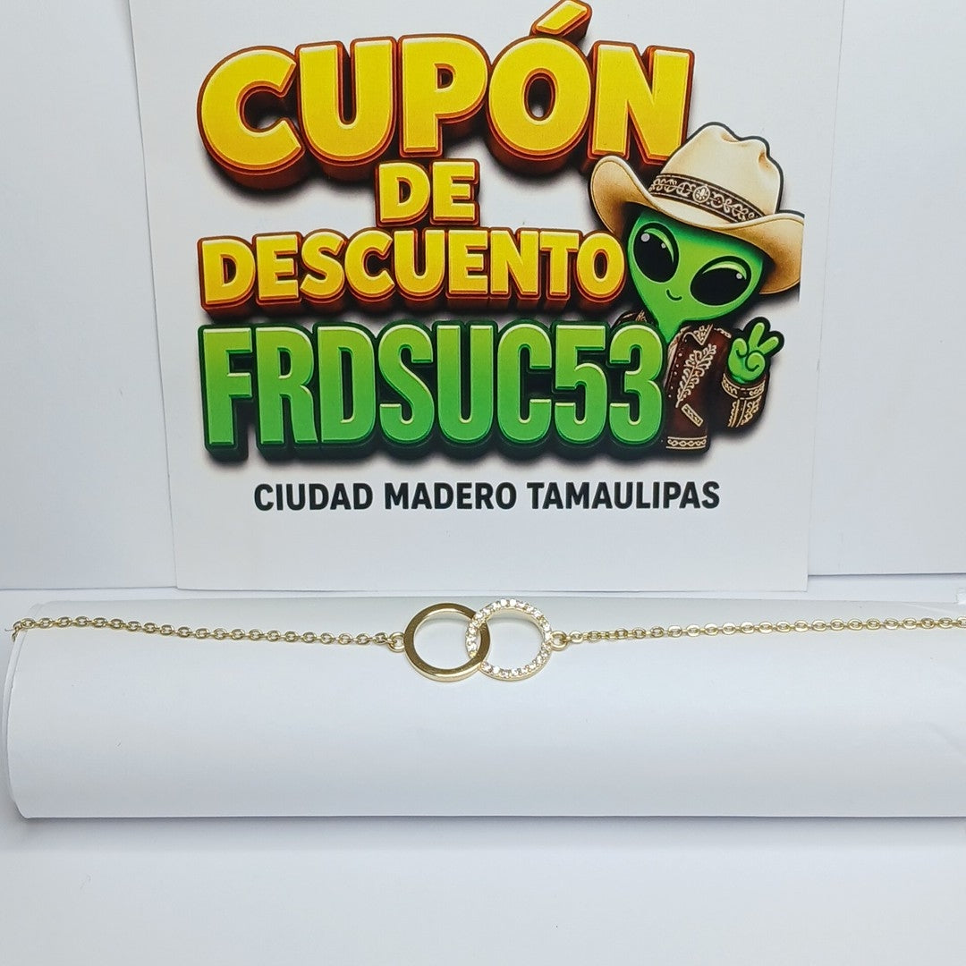 PULSERA TEJIDO ESPECIAL FIG AROS UNIDOS C CIRCS 14K 18 CM 2.1 GR (NUEVO)