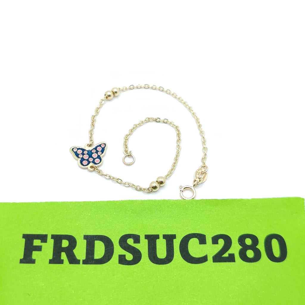 PULSERA TEJIDO ESPECIAL MARIPOSA CON ESMALTE 14K 18 CM 1.8 GR (NUEVO)