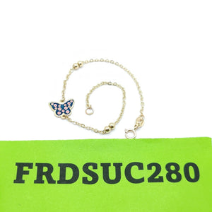 PULSERA TEJIDO ESPECIAL MARIPOSA CON ESMALTE 14K 18 CM 1.8 GR (NUEVO)
