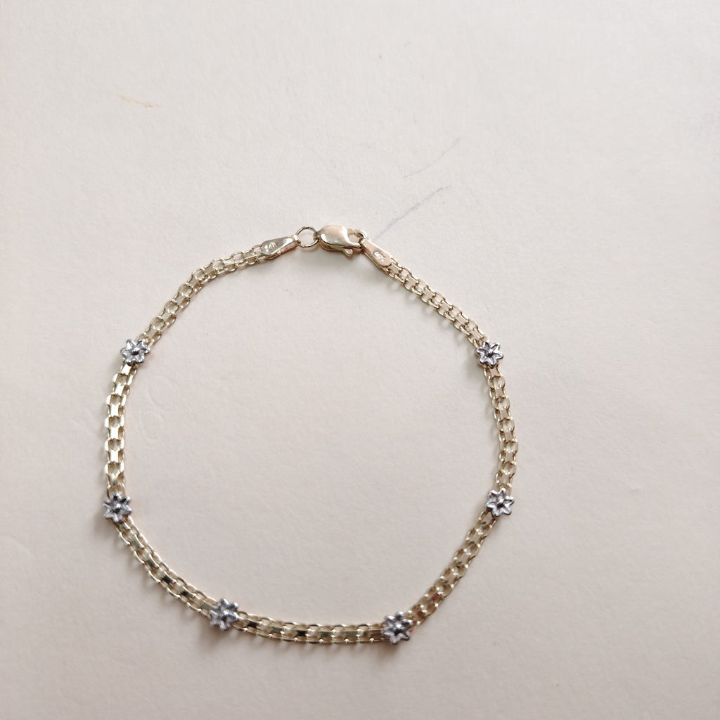 PULSERA ESPECIAL C FLORES 14K 18 CM 3 GR (NUEVO)