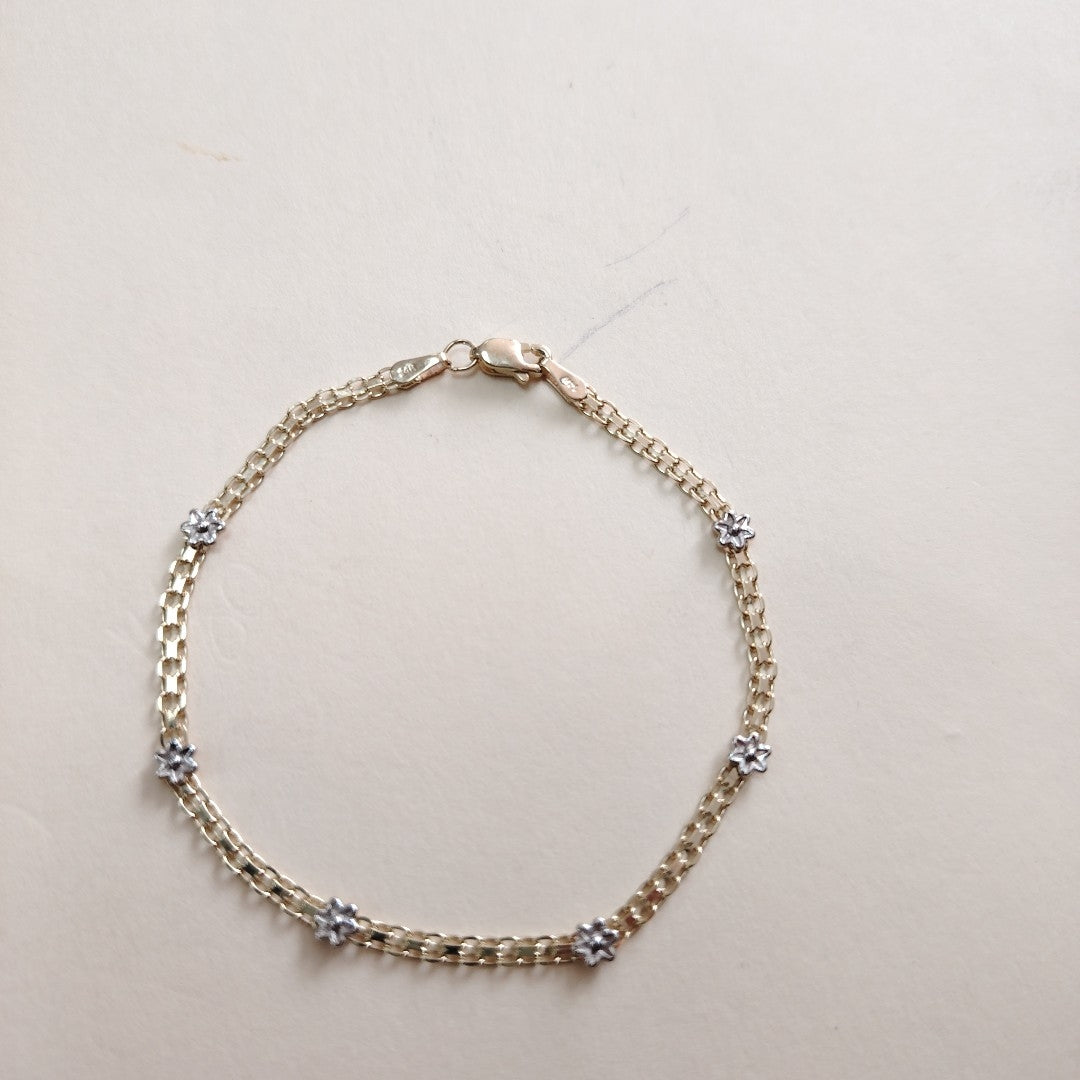 PULSERA ESPECIAL C FLORES 14K 18 CM 3 GR (NUEVO)