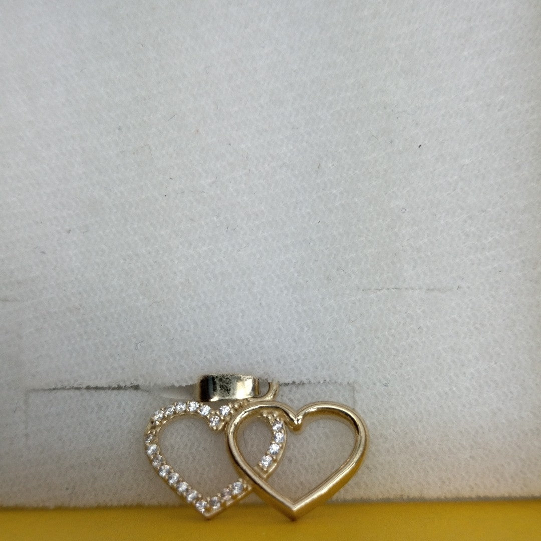 DIJE TEJIDO DOS CORAZONES CON CIRCONIAS 14K 1.4 GR (NUEVO)