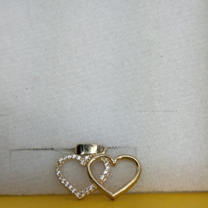 DIJE TEJIDO DOS CORAZONES CON CIRCONIAS 14K 1.4 GR (NUEVO)