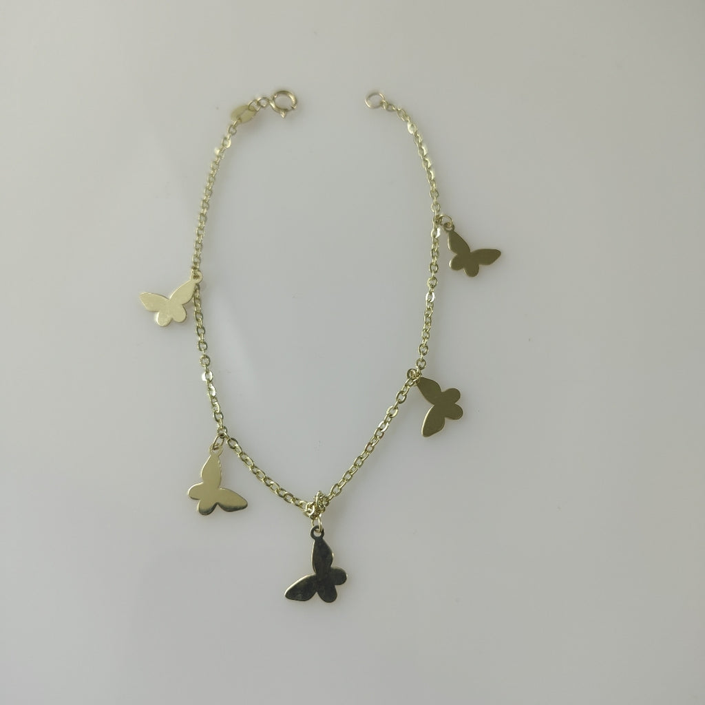 PULSERA ESPECIAL CON MARIPOSAS 14K 18 CM 2.1 GR (NUEVO)