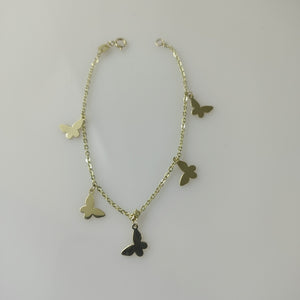 PULSERA ESPECIAL CON MARIPOSAS 14K 18 CM 2.1 GR (NUEVO)