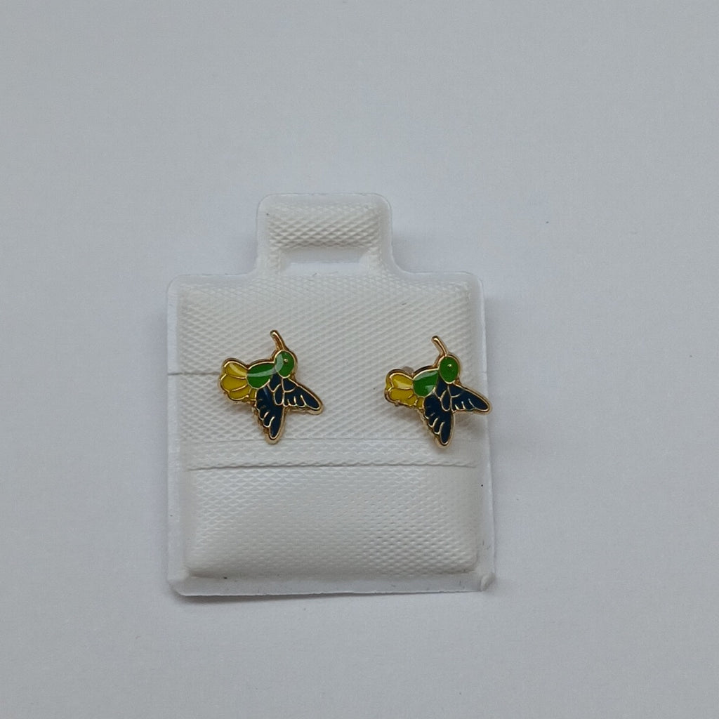 BROQUELES BROQUEL FIG COLIBRI ESMALTE VERDE 14K 0.2138 GR (NUEVO)