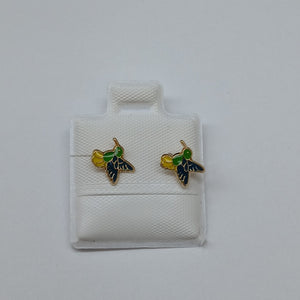 BROQUELES BROQUEL FIG COLIBRI ESMALTE VERDE 14K 0.2138 GR (NUEVO)