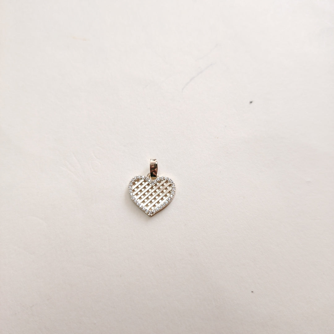 DIJE TEJIDO CORAZON CON CERCO DE CIRCONIAS 14K 1.2 GR (NUEVO)