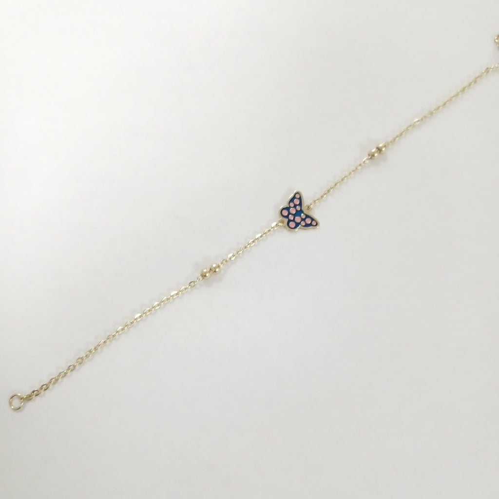 PULSERA TEJIDO ESPECIAL MARIPOSA CON ESMALTE 14K 18 CM 1.8 GR (NUEVO)