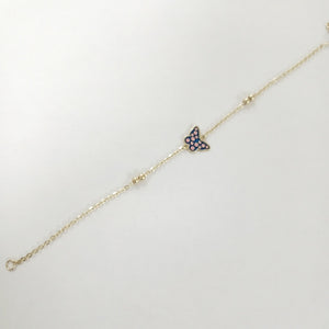 PULSERA TEJIDO ESPECIAL MARIPOSA CON ESMALTE 14K 18 CM 1.8 GR (NUEVO)