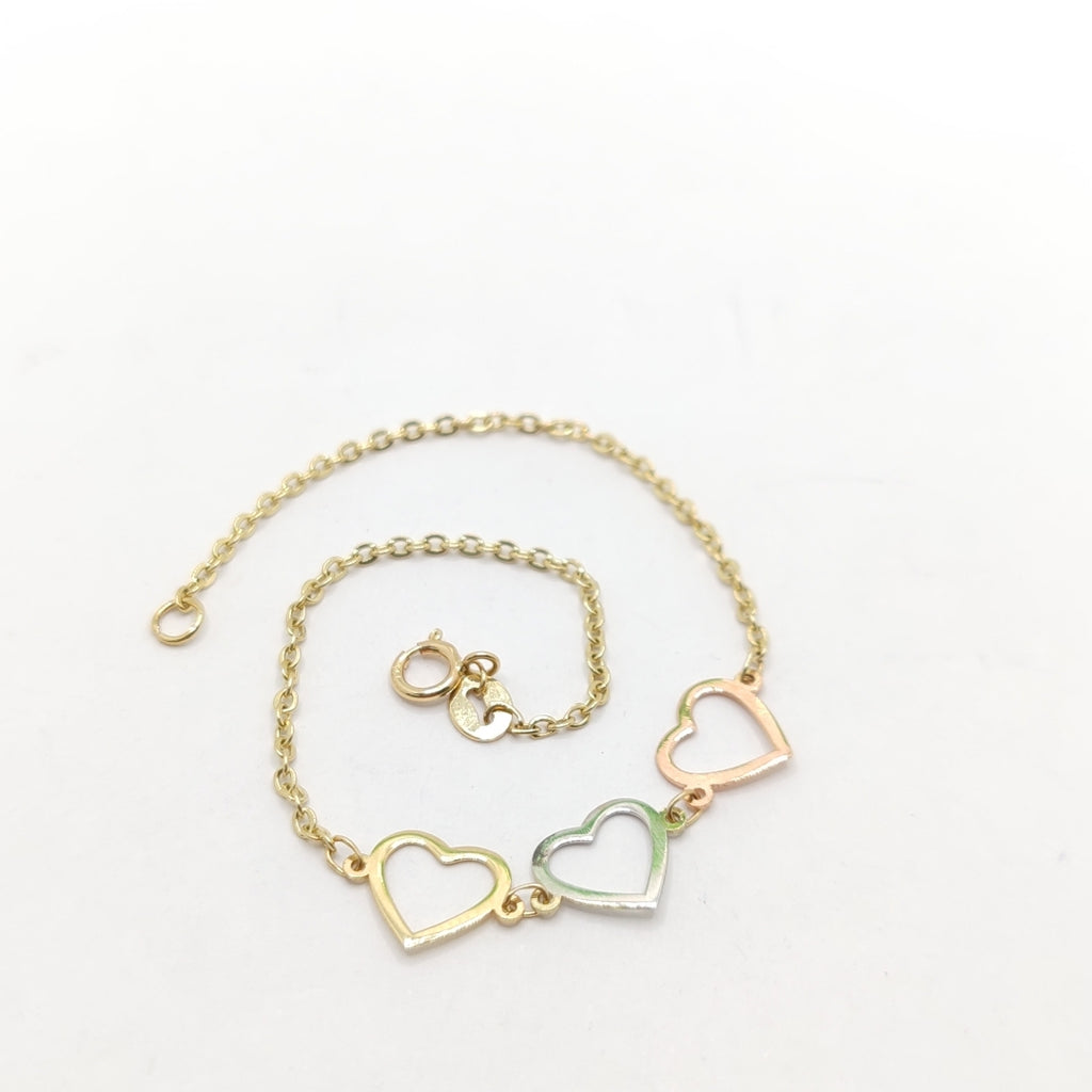 PULSERA ESPECIAL CON CORAZONES 14K 18 CM 1.3 GR (NUEVO)