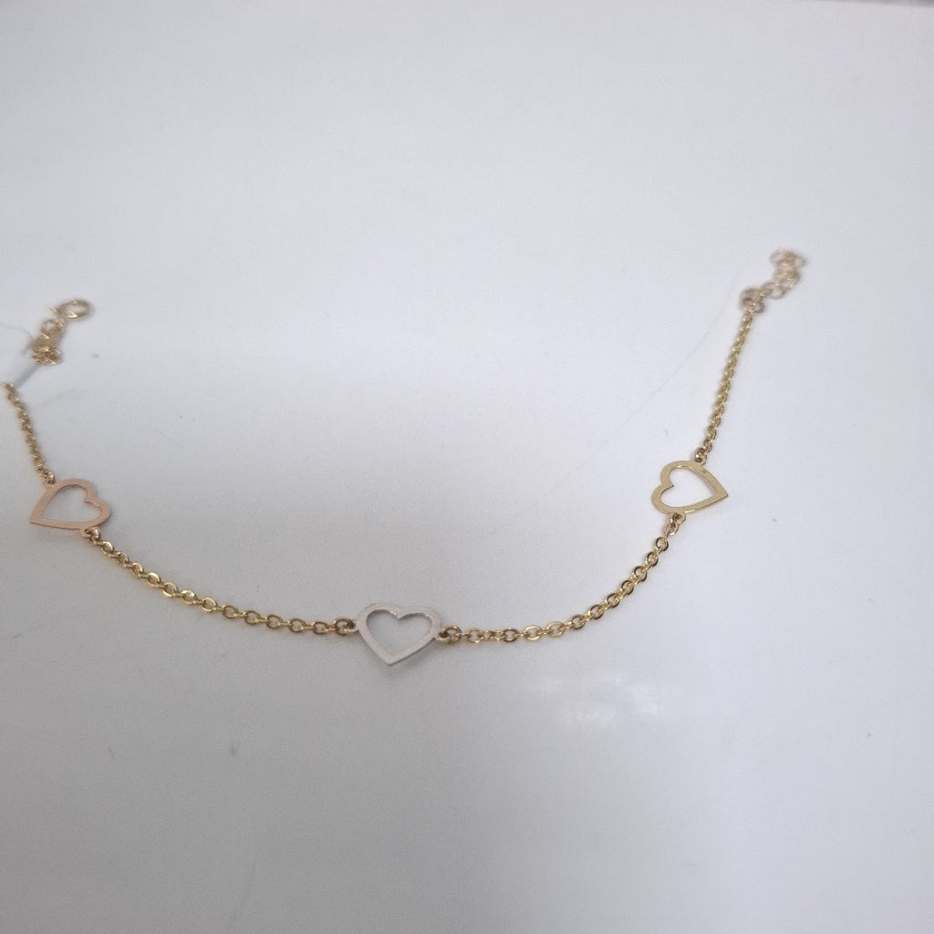 PULSERA ESPECIAL CON CORAZONES CONBINADOS 14K 18 CM 1.7 GR (NUEVO)