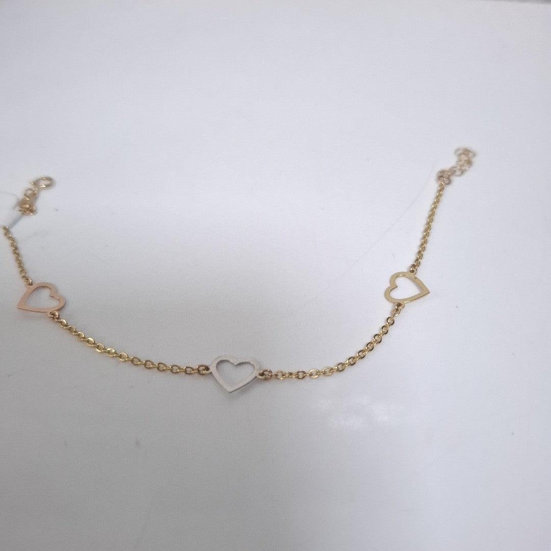 PULSERA ESPECIAL CON CORAZONES CONBINADOS 14K 18 CM 1.7 GR (NUEVO)