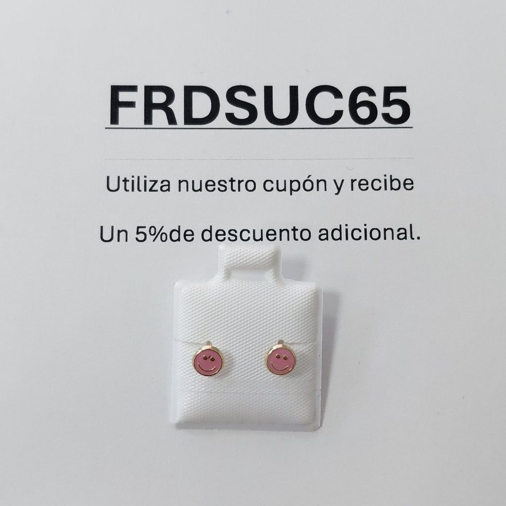 BROQUELES BROQUEL FIG SONRISA ESMALTE ROSA 14K 0.1696 GR (NUEVO)