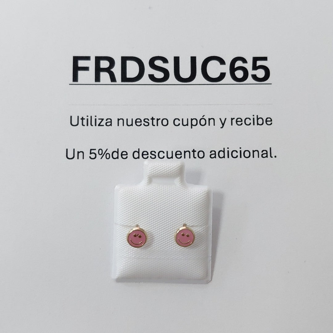 BROQUELES BROQUEL FIG SONRISA ESMALTE ROSA 14K 0.1696 GR (NUEVO)