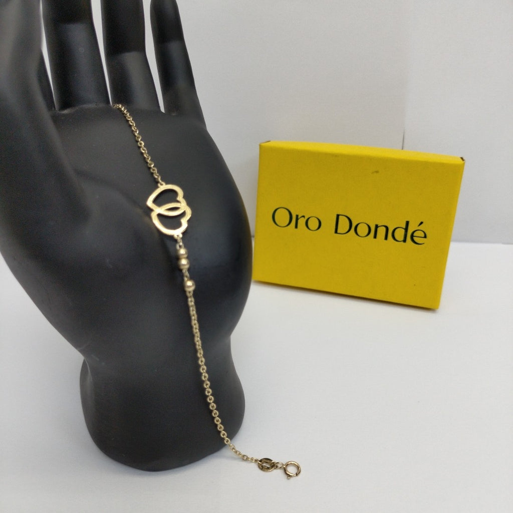 PULSERA TEJIDO ESPECIAL C CORAZONES 14K 18 CM 1.7 GR (NUEVO)