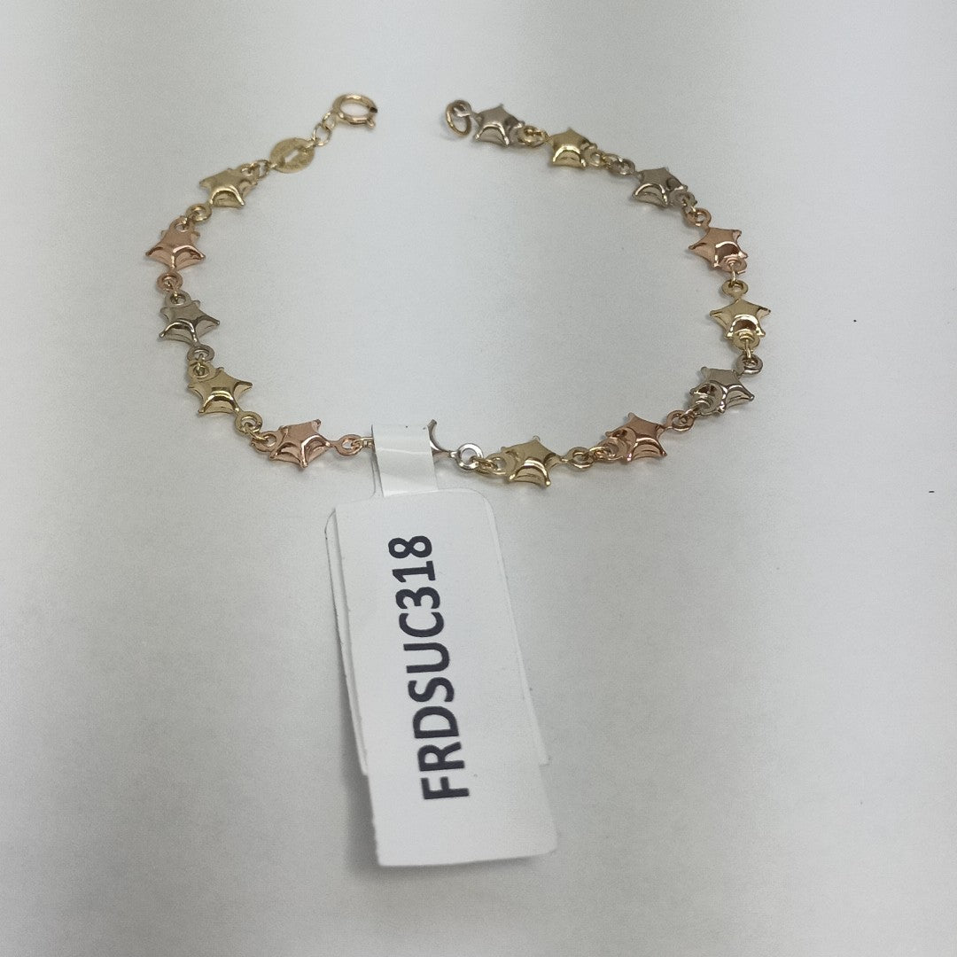 PULSERA TEJIDO ESPECIAL ESTRELLAS COMBINADAS 14K 18 CM 2.2 GR (NUEVO)