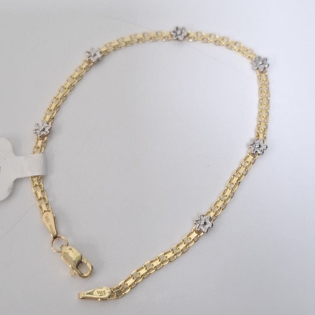 PULSERA ESPECIAL C FLORES 14K 18 CM 3 GR (NUEVO)