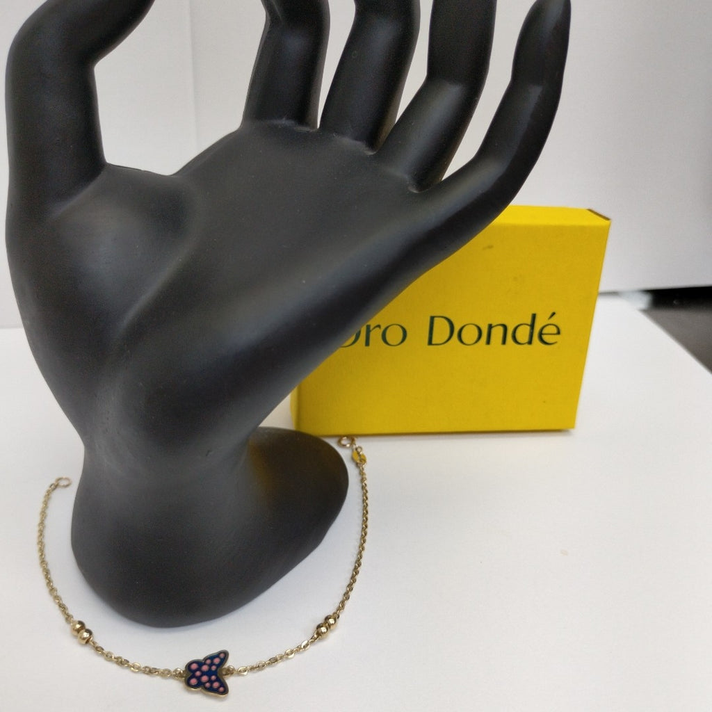 PULSERA TEJIDO ESPECIAL MARIPOSA CON ESMALTE 14K 18 CM 1.8 GR (NUEVO)