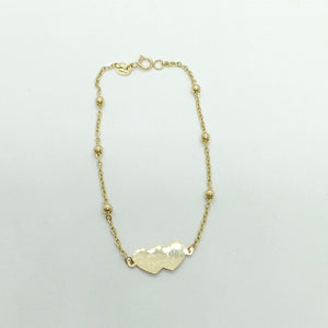 PULSERA TEJIDO ESPECIAL CON DOS CORAZONES 14K 18 CM 1.8 GR (NUEVO)