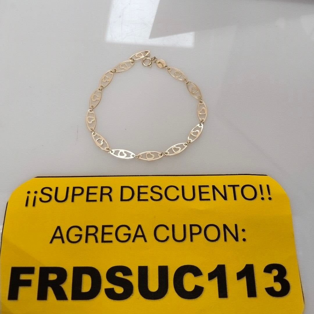 PULSERA TEJIDO ESPECIAL CON CORAZON 14K 18 CM 1.3 GR (NUEVO)