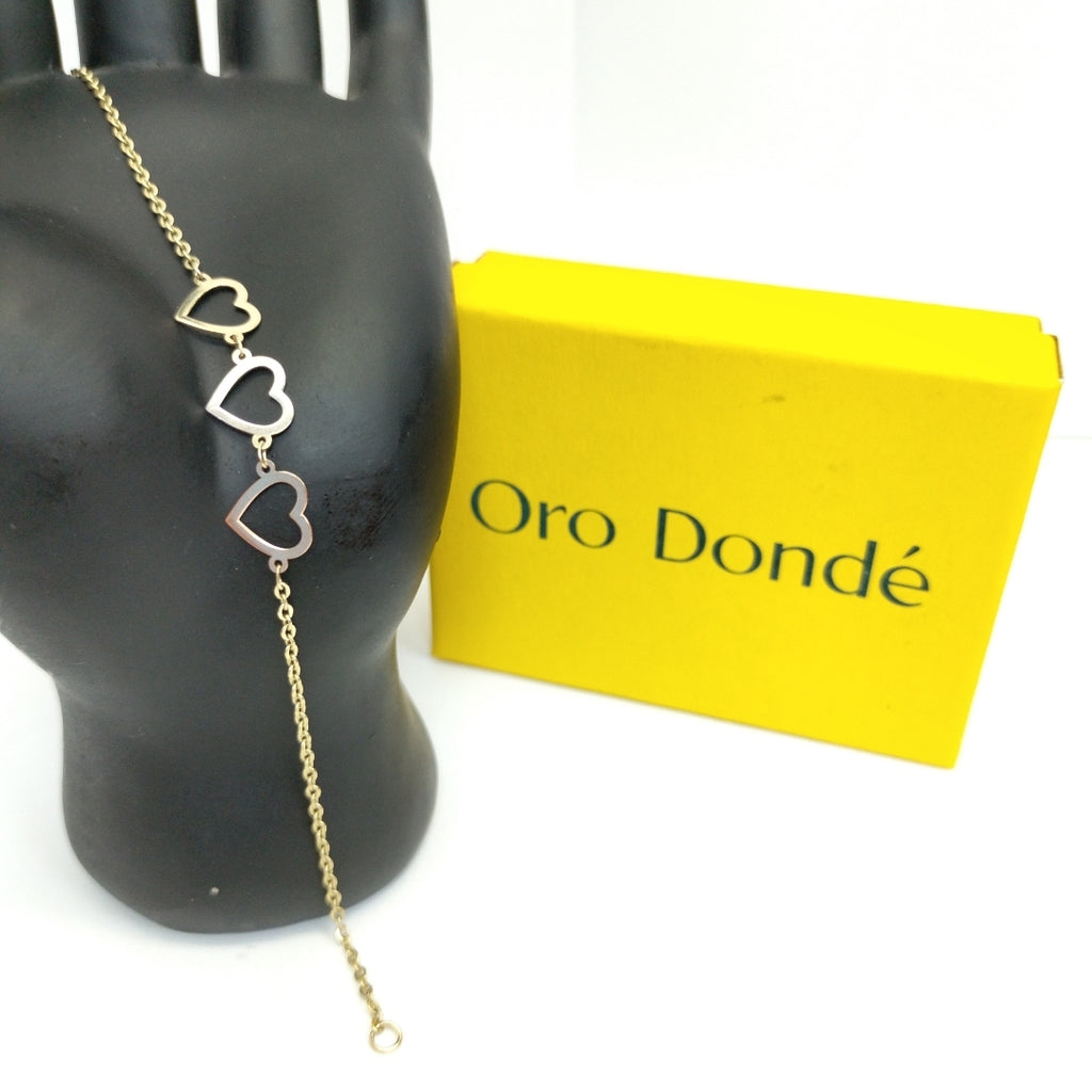 PULSERA ESPECIAL CON CORAZONES 14K 18 CM 1.4 GR (NUEVO)
