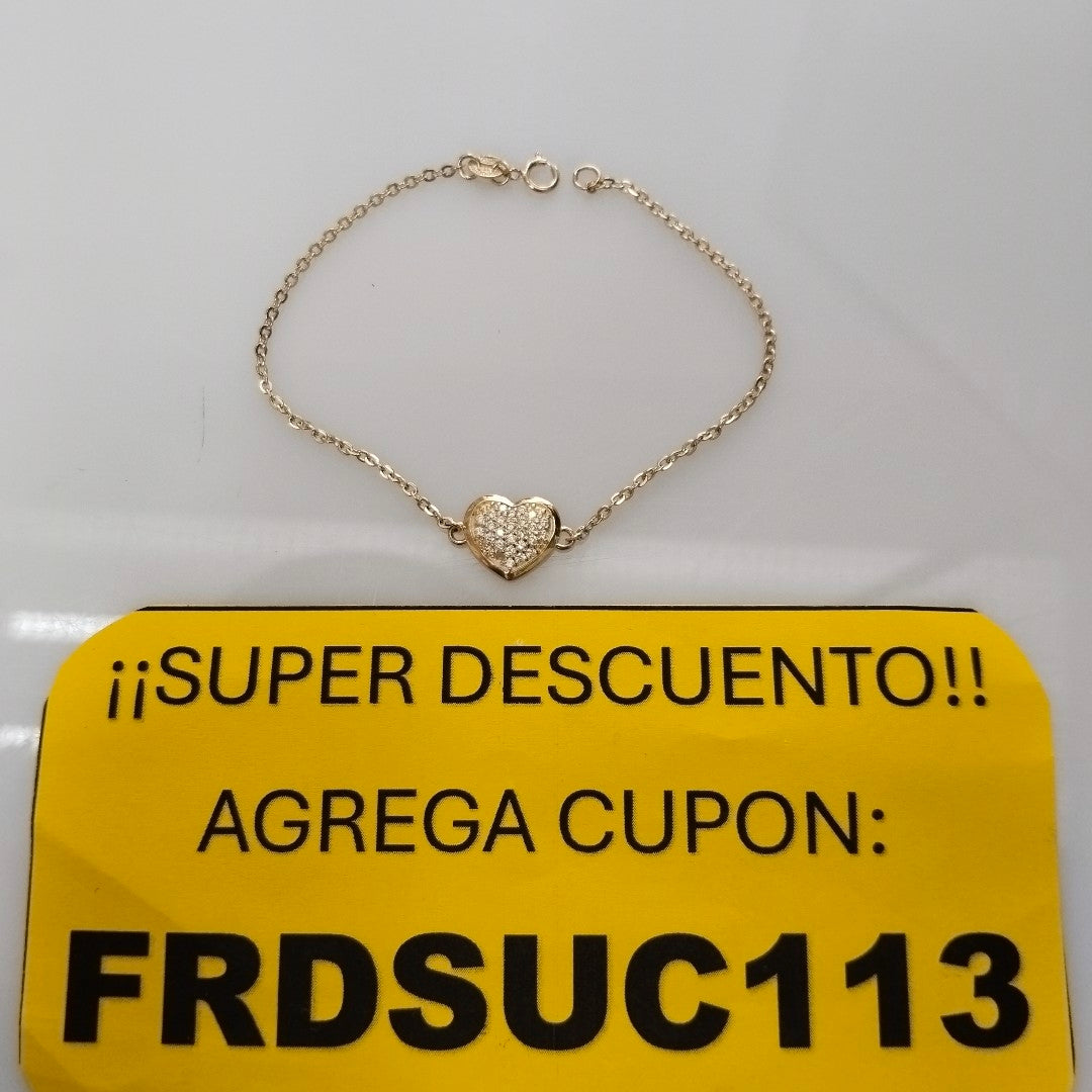 PULSERA TEJIDO ESPECIAL C CORAZON CIRCONIAS 14K 18 CM 2 GR (NUEVO)