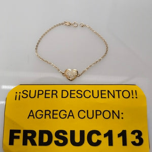 PULSERA TEJIDO ESPECIAL C CORAZON CIRCONIAS 14K 18 CM 2 GR (NUEVO)
