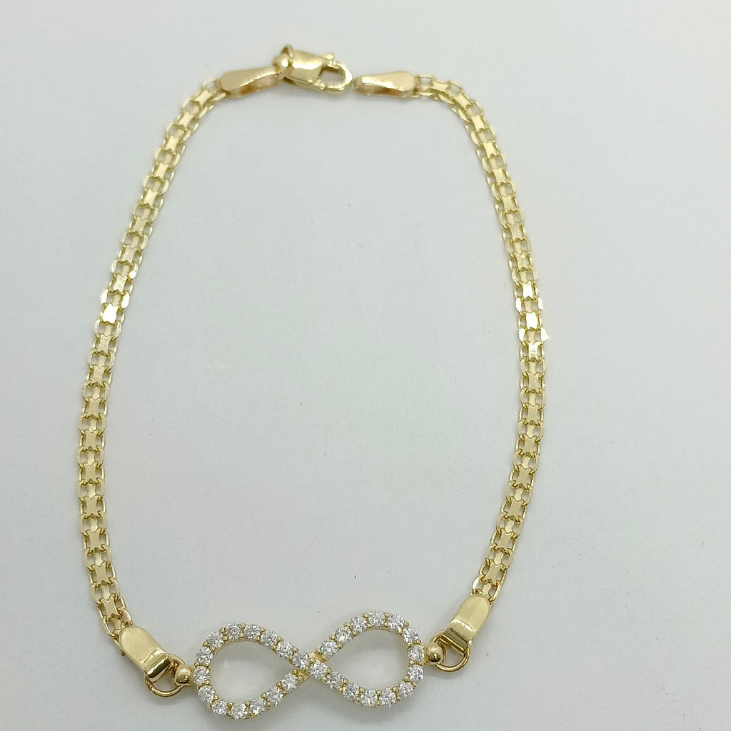 PULSERA TEJIDO ESPECIAL CON INFINITO Y CIRCONIAS 14K 18 CM 3.3 GR (NUEVO)