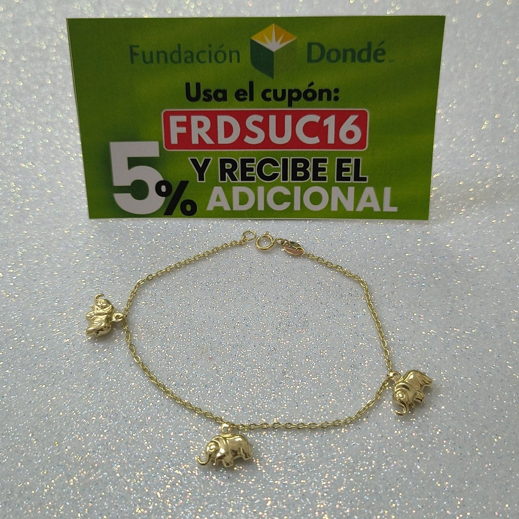 PULSERA ESPECIAL CON DIJES ELEFANTES 10K 18 CM 2.1 GR (NUEVO)
