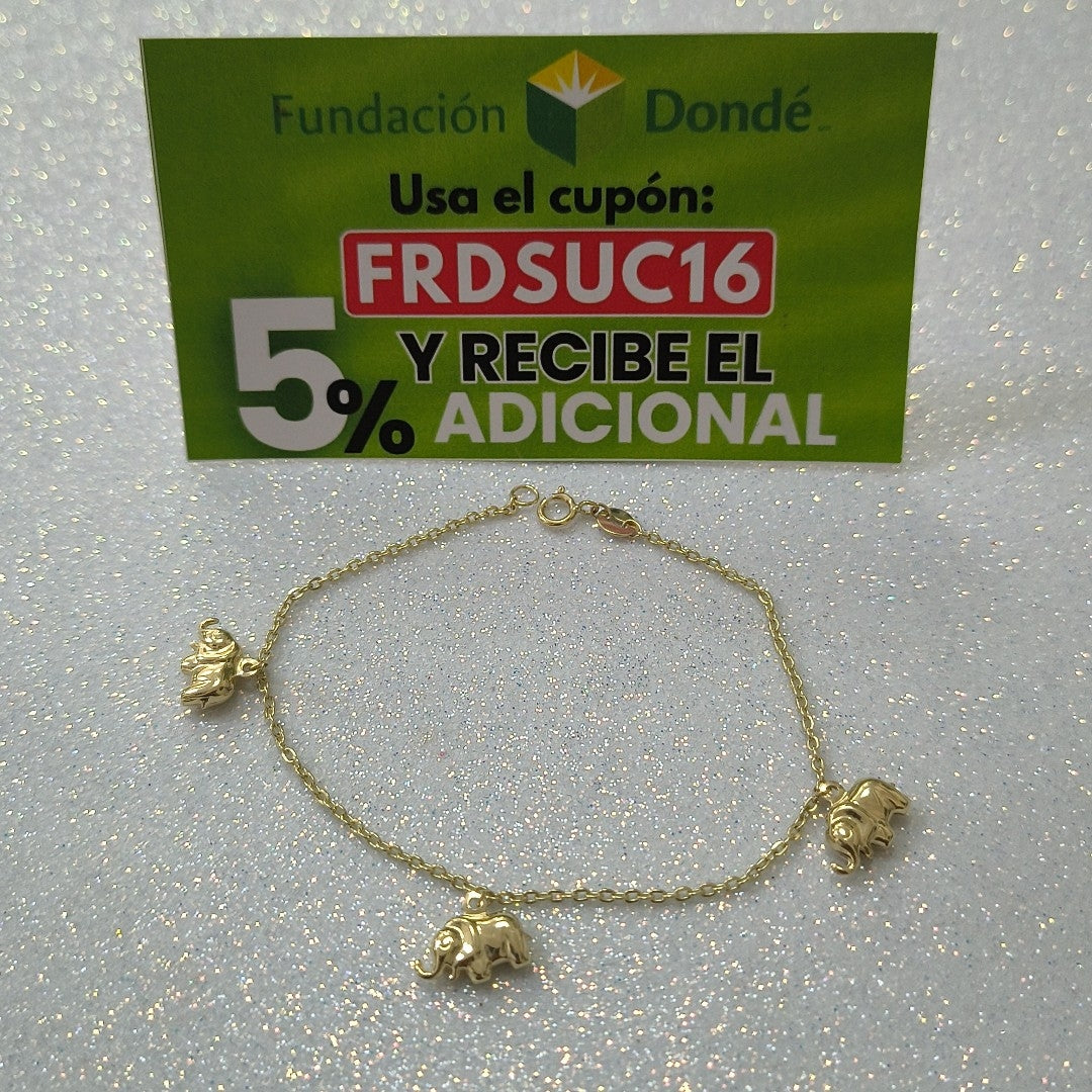 PULSERA ESPECIAL CON DIJES ELEFANTES 10K 18 CM 2.1 GR (NUEVO)