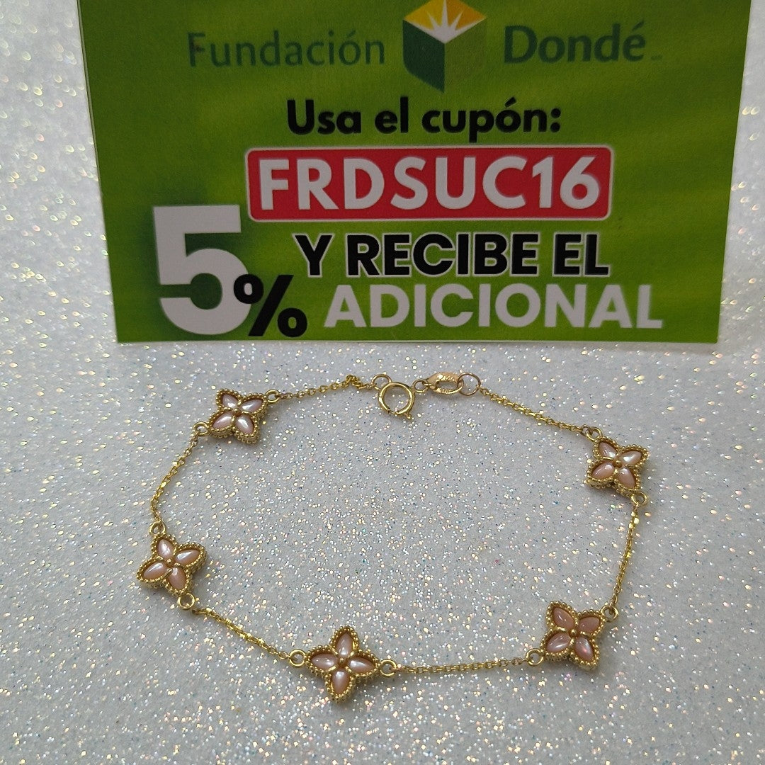 PULSERA ESPECIAL DIJES FLOR PIEDRA COLOR 10K 18 CM 3.2 GR (NUEVO)
