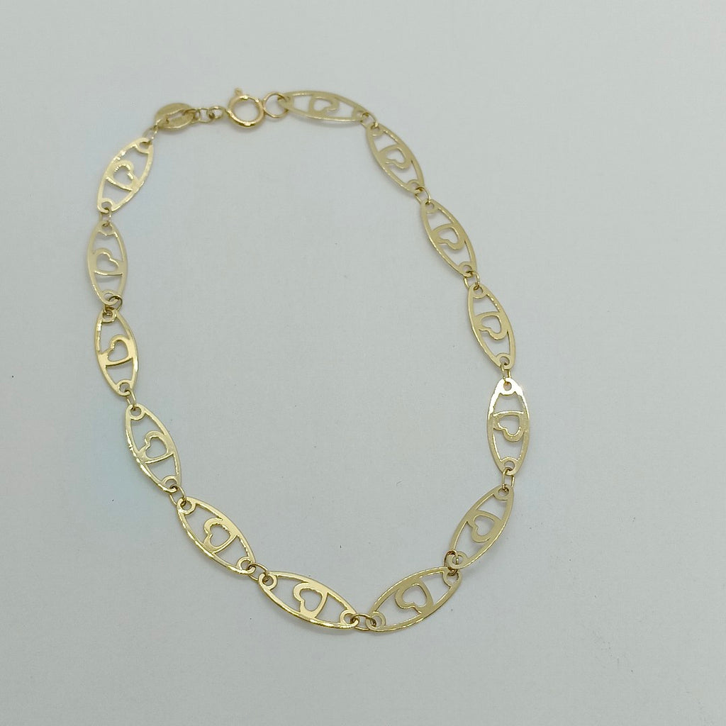 PULSERA TEJIDO ESPECIAL CON CORAZON 14K 18 CM 1.3 GR (NUEVO)