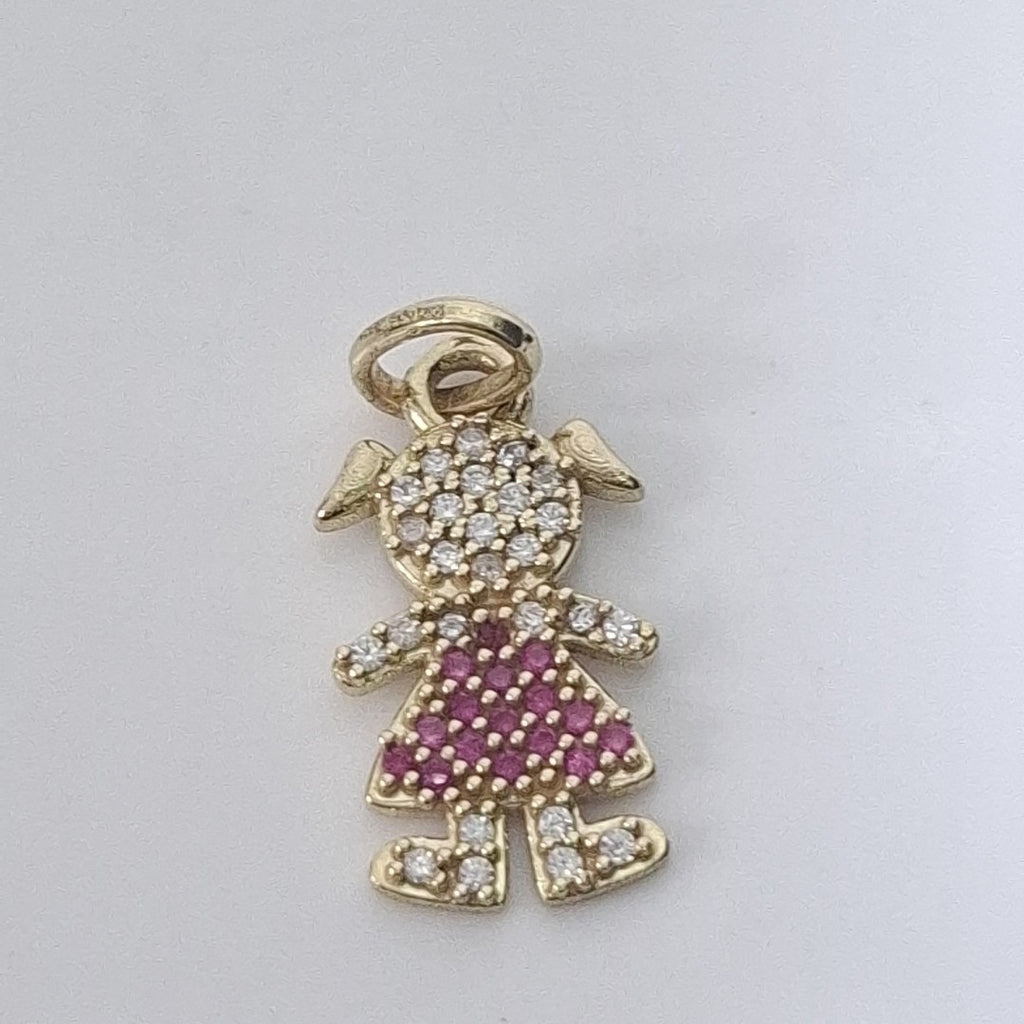 DIJE NIÑA CON CIRCONIAS Y PIEDRAS DE COLOR 10K 1.1 GR (NUEVO)