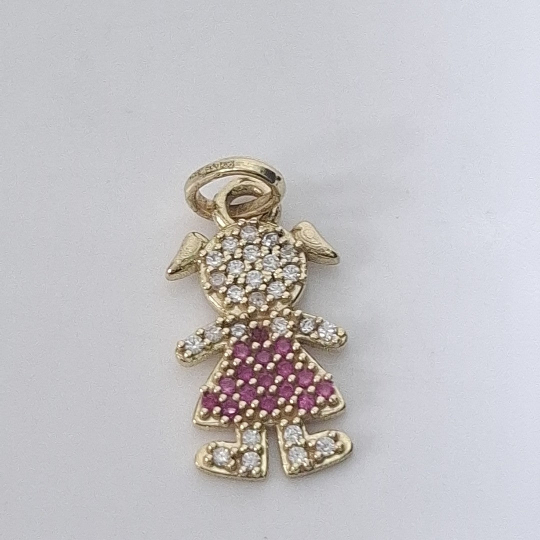 DIJE NIÑA CON CIRCONIAS Y PIEDRAS DE COLOR 10K 1.1 GR (NUEVO)