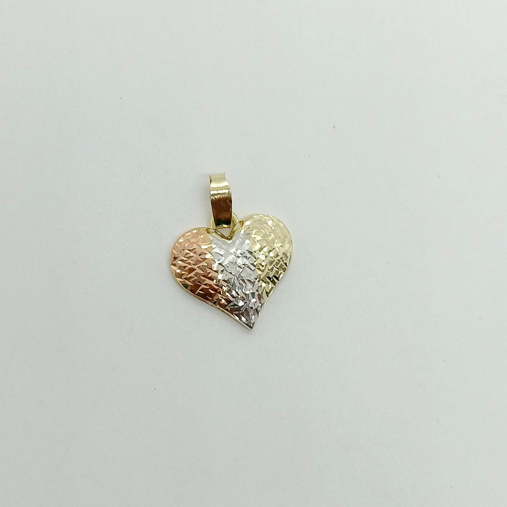 DIJE TEJIDO CORAZON LABRADO COMBINADO 14K 1.3 GR (NUEVO)