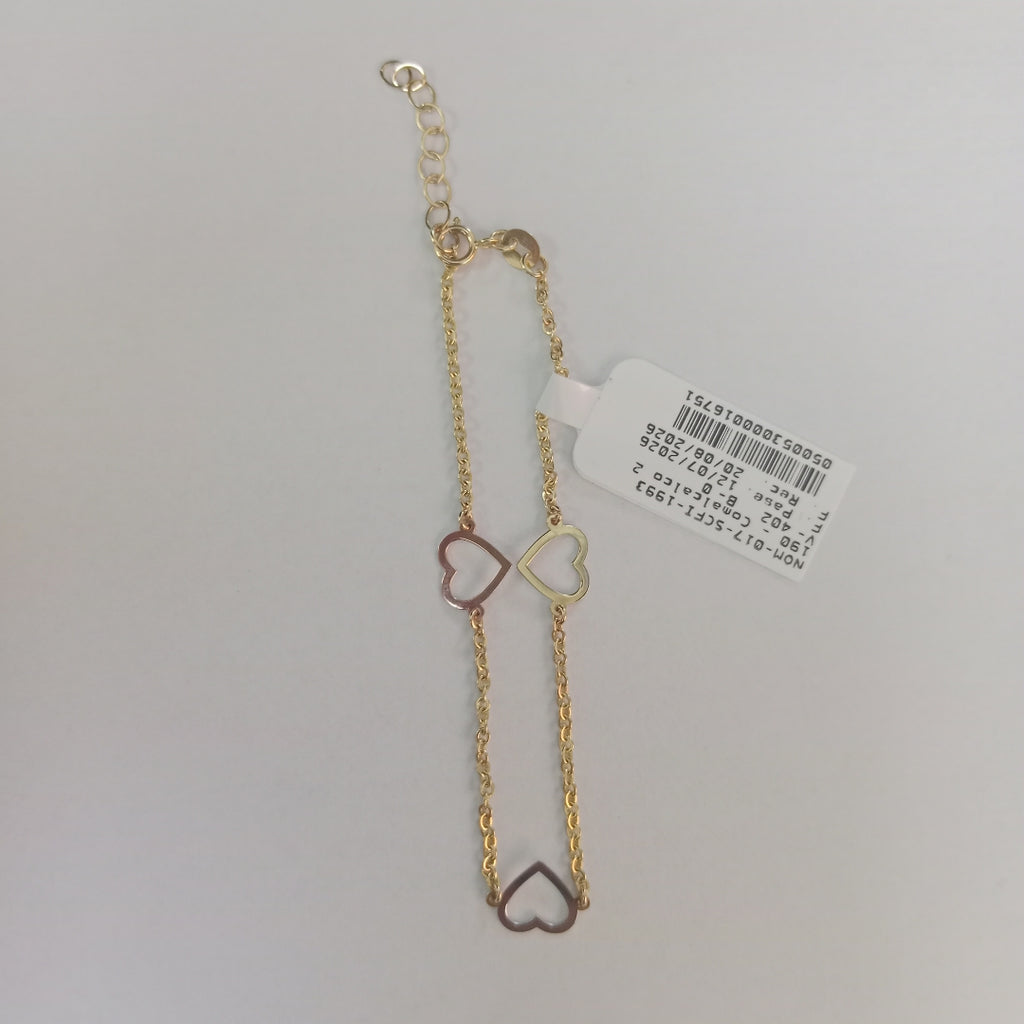 PULSERA ESPECIAL CON CORAZONES CONBINADOS 14K 18 CM 1.7 GR (NUEVO)