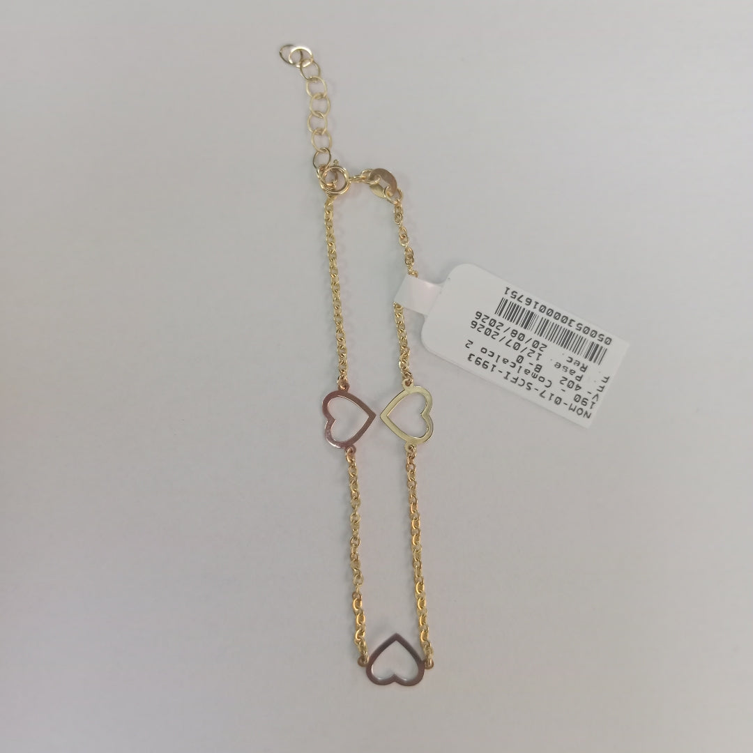PULSERA ESPECIAL CON CORAZONES CONBINADOS 14K 18 CM 1.7 GR (NUEVO)