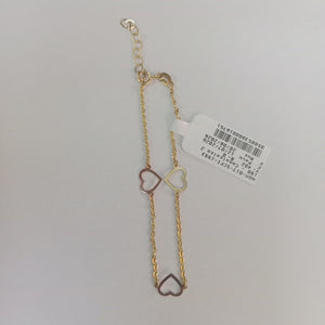 PULSERA ESPECIAL CON CORAZONES CONBINADOS 14K 18 CM 1.7 GR (NUEVO)