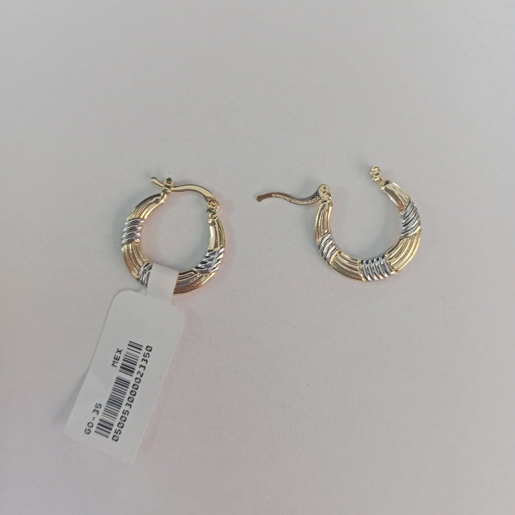 ARETES TEJIDO ARRACADAS COMBINADAS HUECAS 14K 1.9 GR (NUEVO)