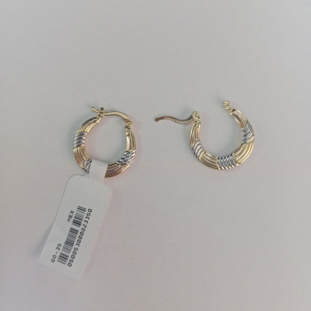 ARETES TEJIDO ARRACADAS COMBINADAS HUECAS 14K 1.9 GR (NUEVO)