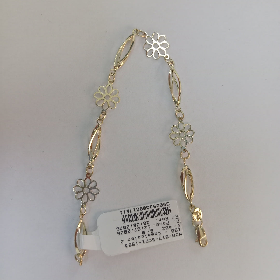 PULSERA ESPECIAL CON FLORES 14K 18 CM 2.7 GR (NUEVO)