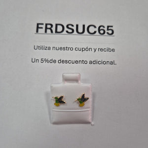BROQUELES BROQUEL FIG COLIBRI ESMALTE VERDE 14K 0.2138 GR (NUEVO)