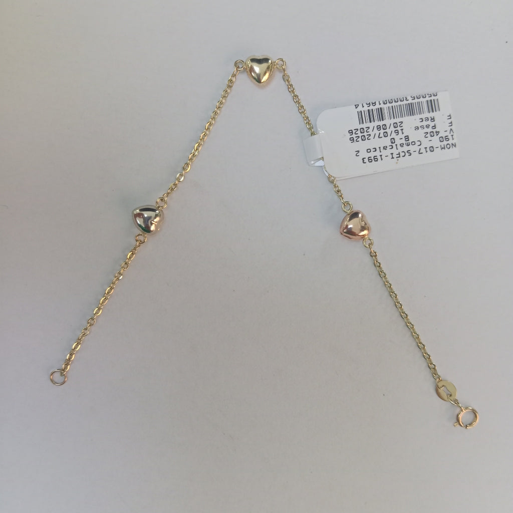 PULSERA ESP CON CORAZONES COMBINADOS 14K 18 CM 1.6 GR (NUEVO)